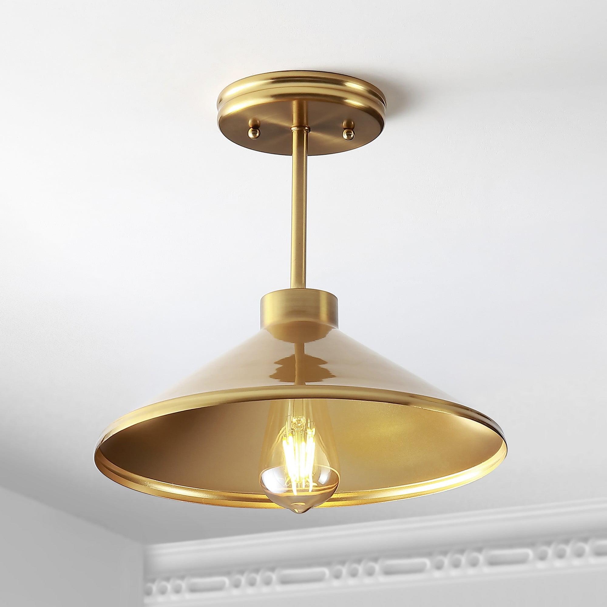 JONATHAN Y Cisco 11.75" Iron Modern Farmhouse LED Semi Flush Mount, Brass Gold, JYL9532A