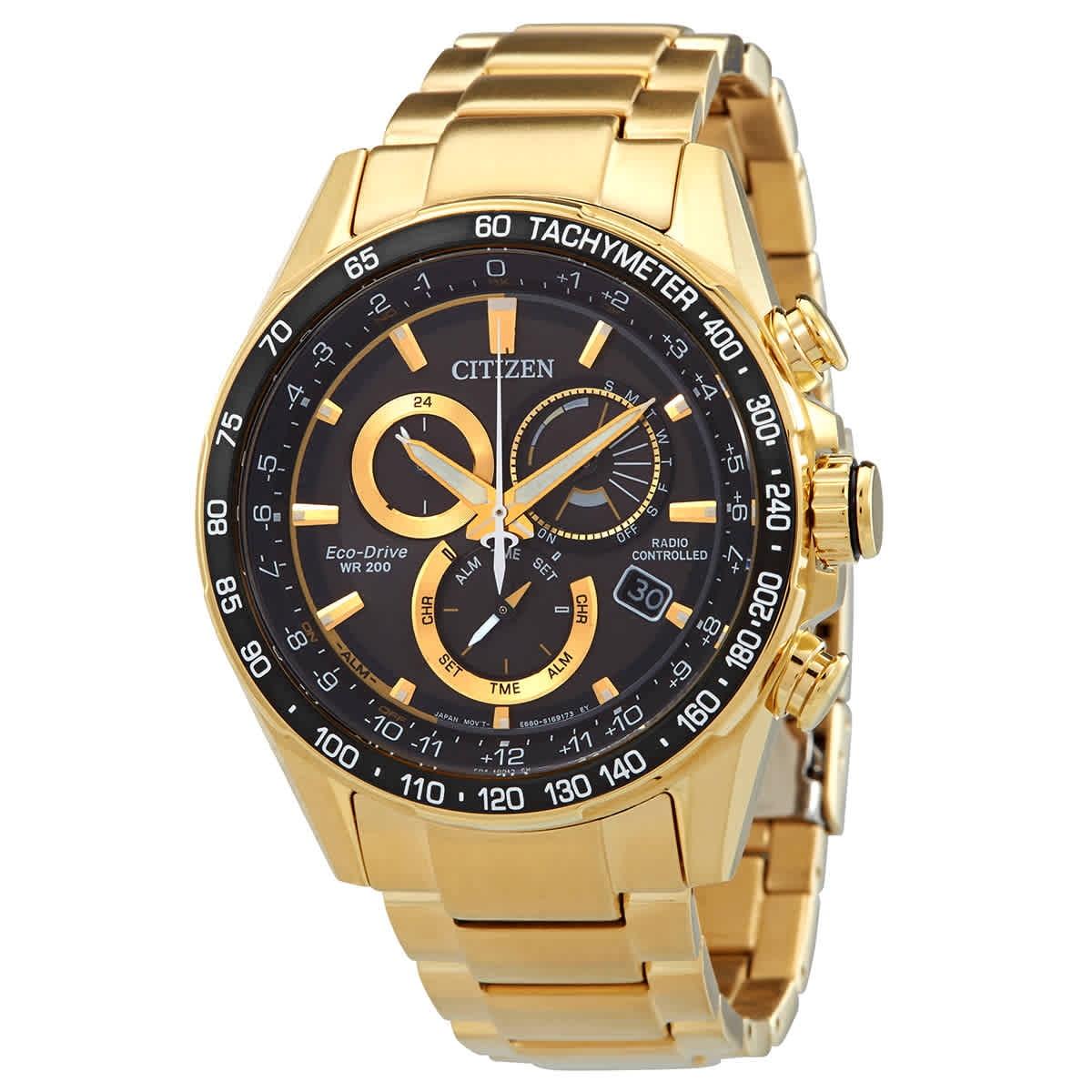 Gold Stainless Steel Chronograph Men's Watch with Black Dial