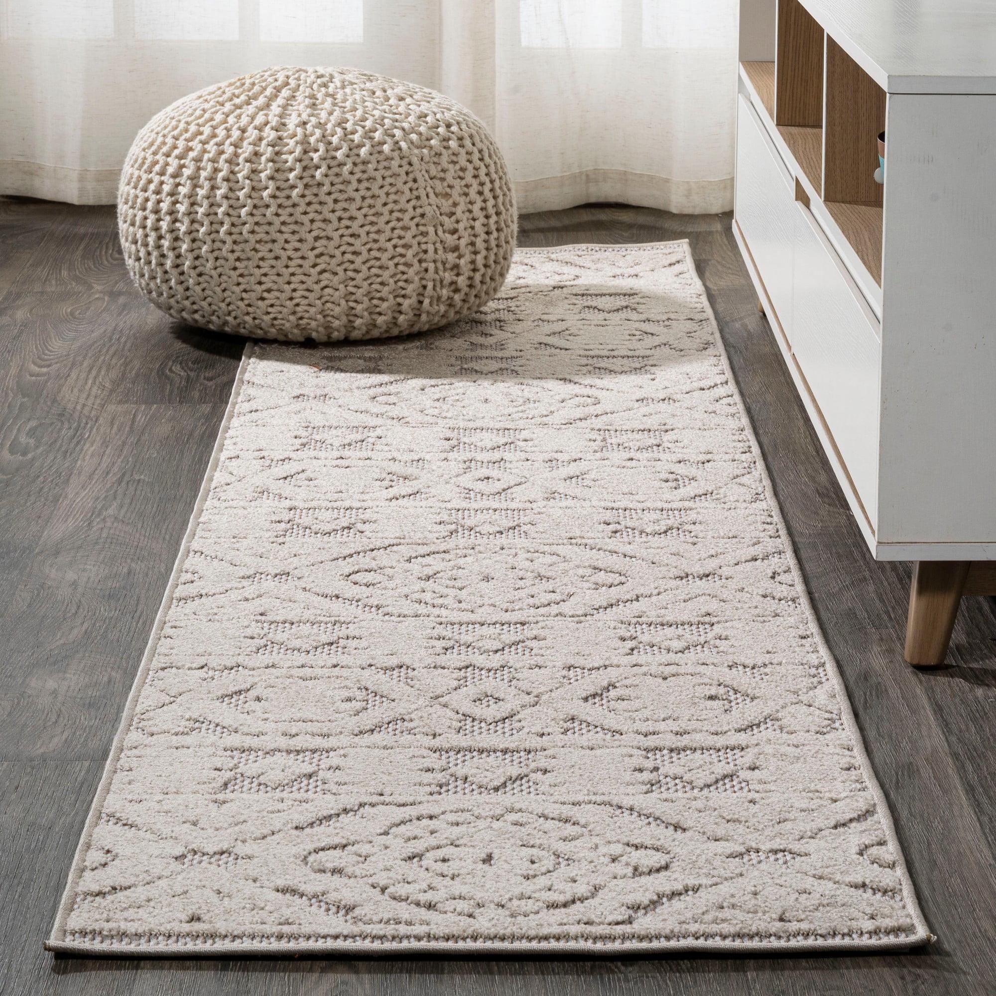 Ivory Geometric Mediterranean Tile 2 x 8 Indoor/Outdoor Runner Rug