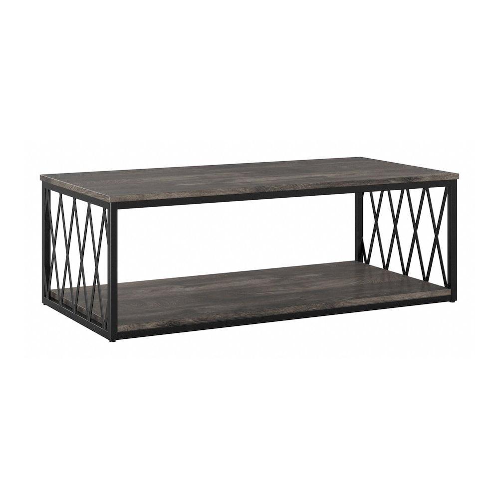 Industrial Rectangular Black and Brown Coffee Table with Storage