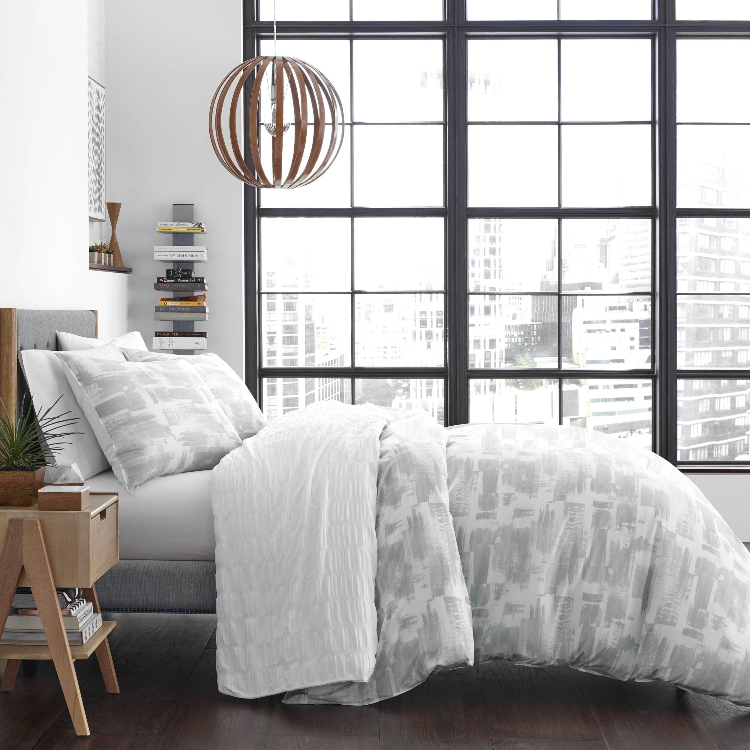 Aria Twin Gray and White Geometric Duvet Cover Set