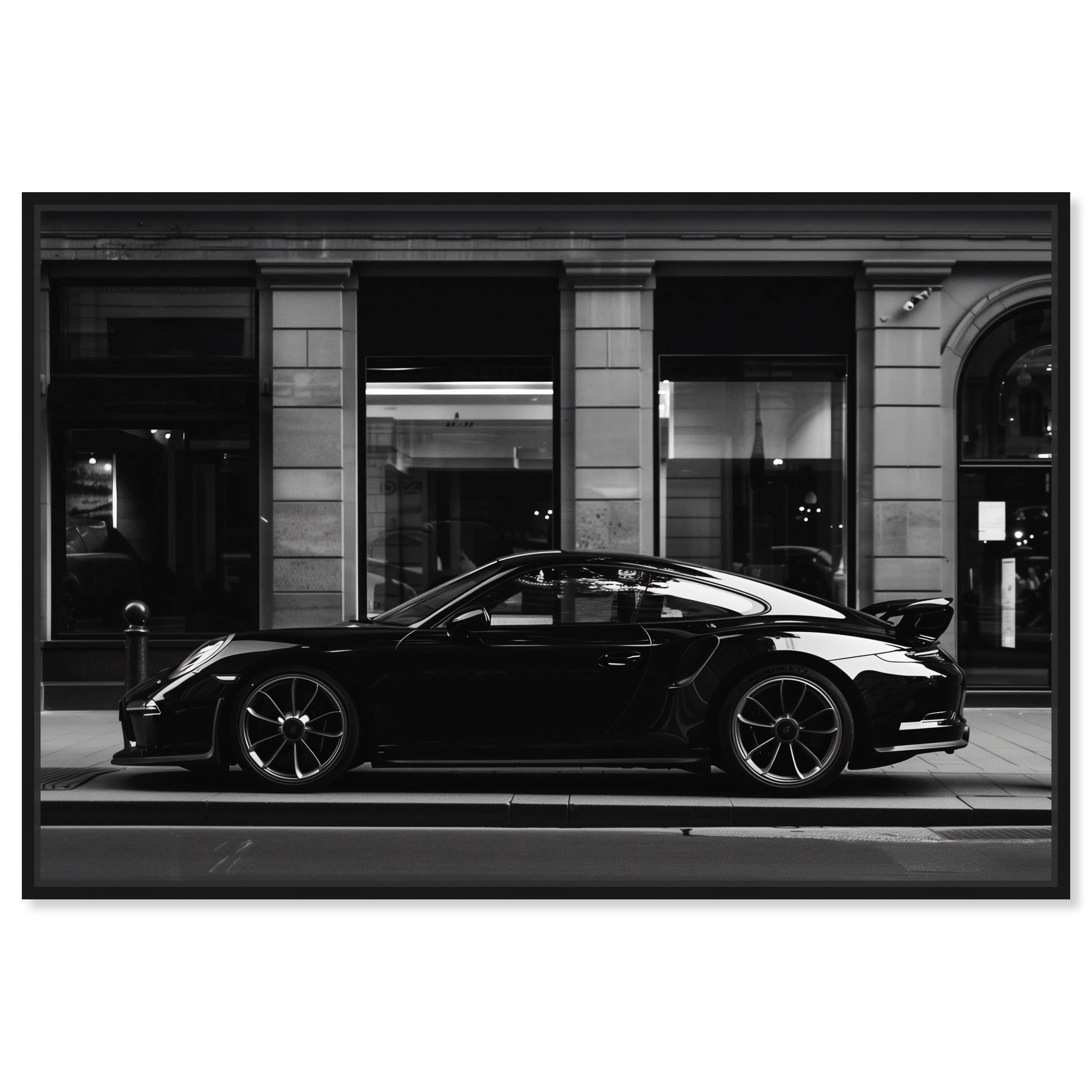 City Streets Car Canvas Wall Art by Notoriart, Black Floater Frame, 16" x 11"