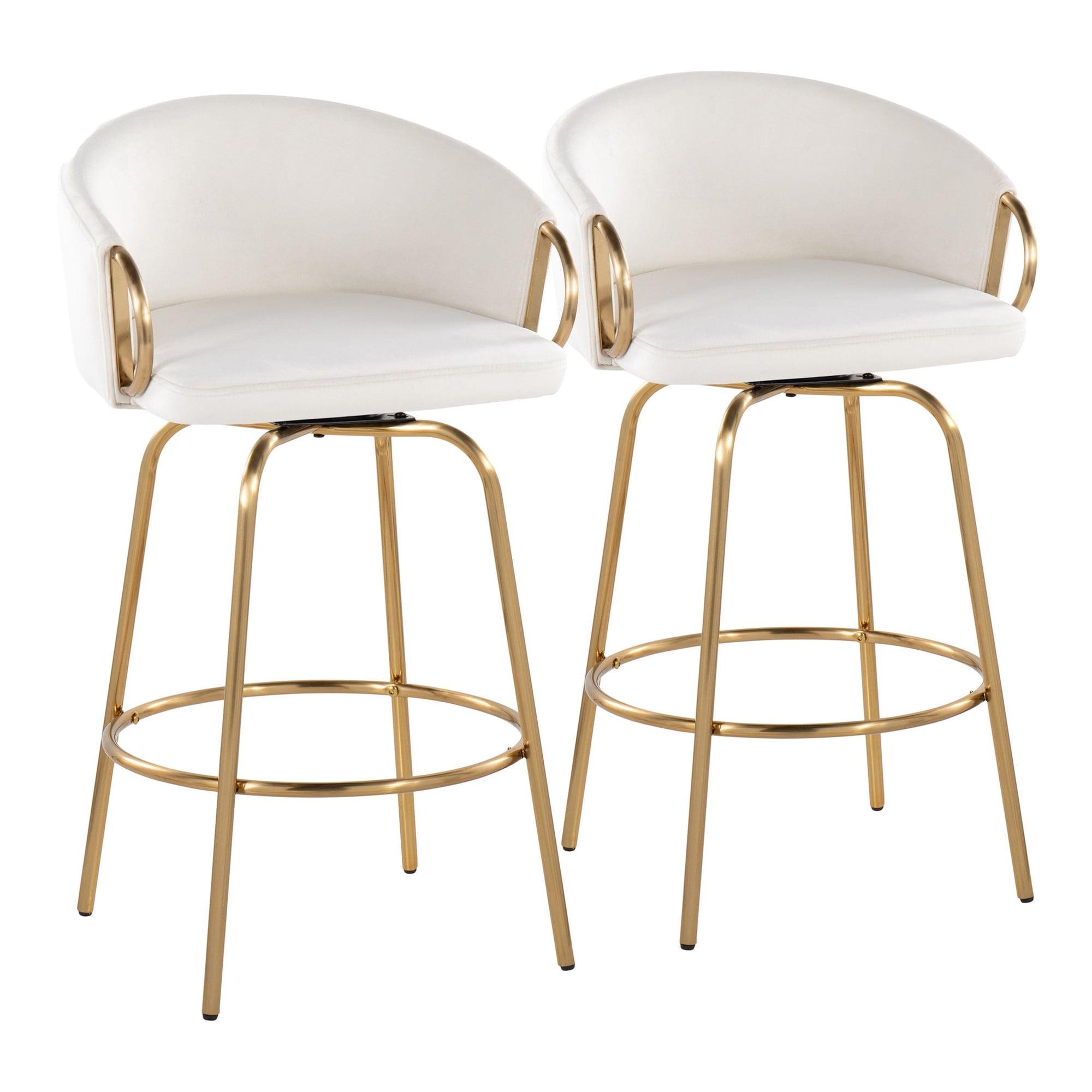 Set of 2 Claire Counter Height Barstools Gold/Cream - LumiSource: Fixed-Height, Swivel, Velvet Upholstery