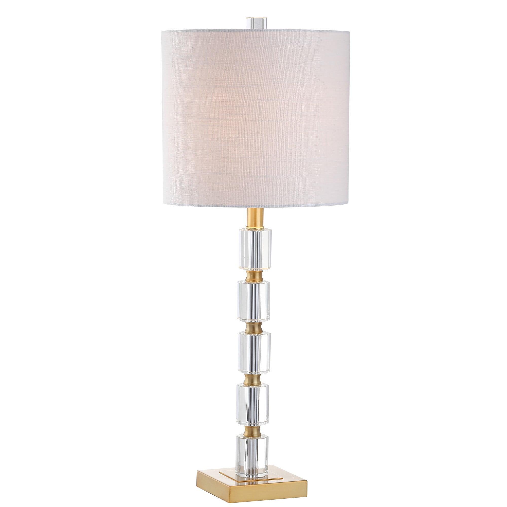 Elegant White Linen Shade Crystal LED Table Lamp Set, 28.5" Height
