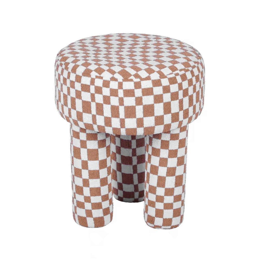 TOV Furniture Claire Checkered Boucle Ottoman Stool in Brown and White