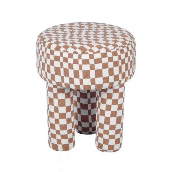 TOV Furniture Claire Checkered Boucle Ottoman Stool in Brown and White