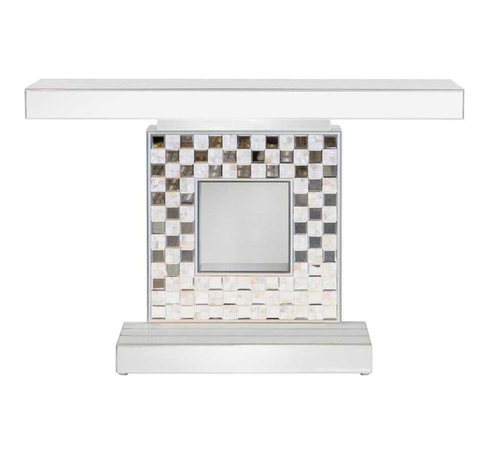 Mirrored Checkerboard Base Console Table with Mother of Pearl Accents