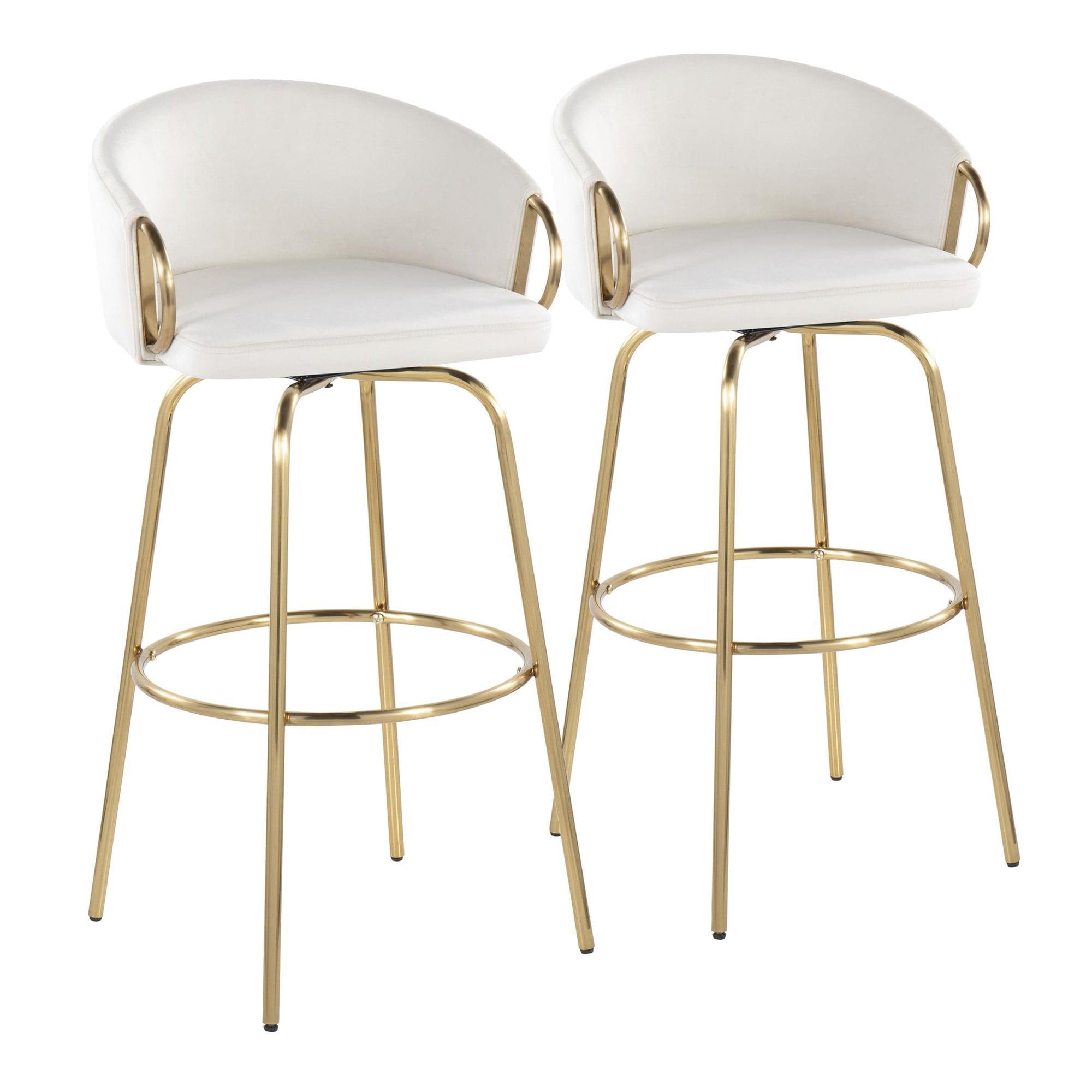 Set of 2 Claire Barstools Gold/Cream - LumiSource: Chic Velvet Upholstery, Fixed Height, Swivel Function