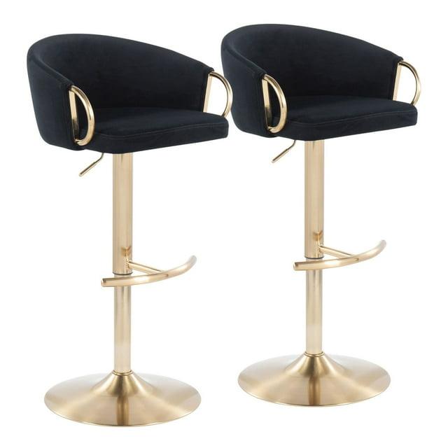 Set of 2 Claire Velvet/Steel Barstools Gold/Black - LumiSource: Swivel, Adjustable Height, Modern Design