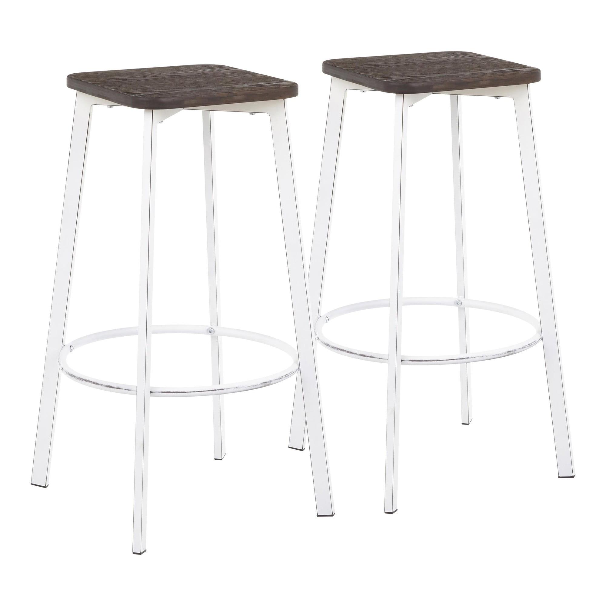 Vintage White & Espresso Industrial Backless Bar Stool