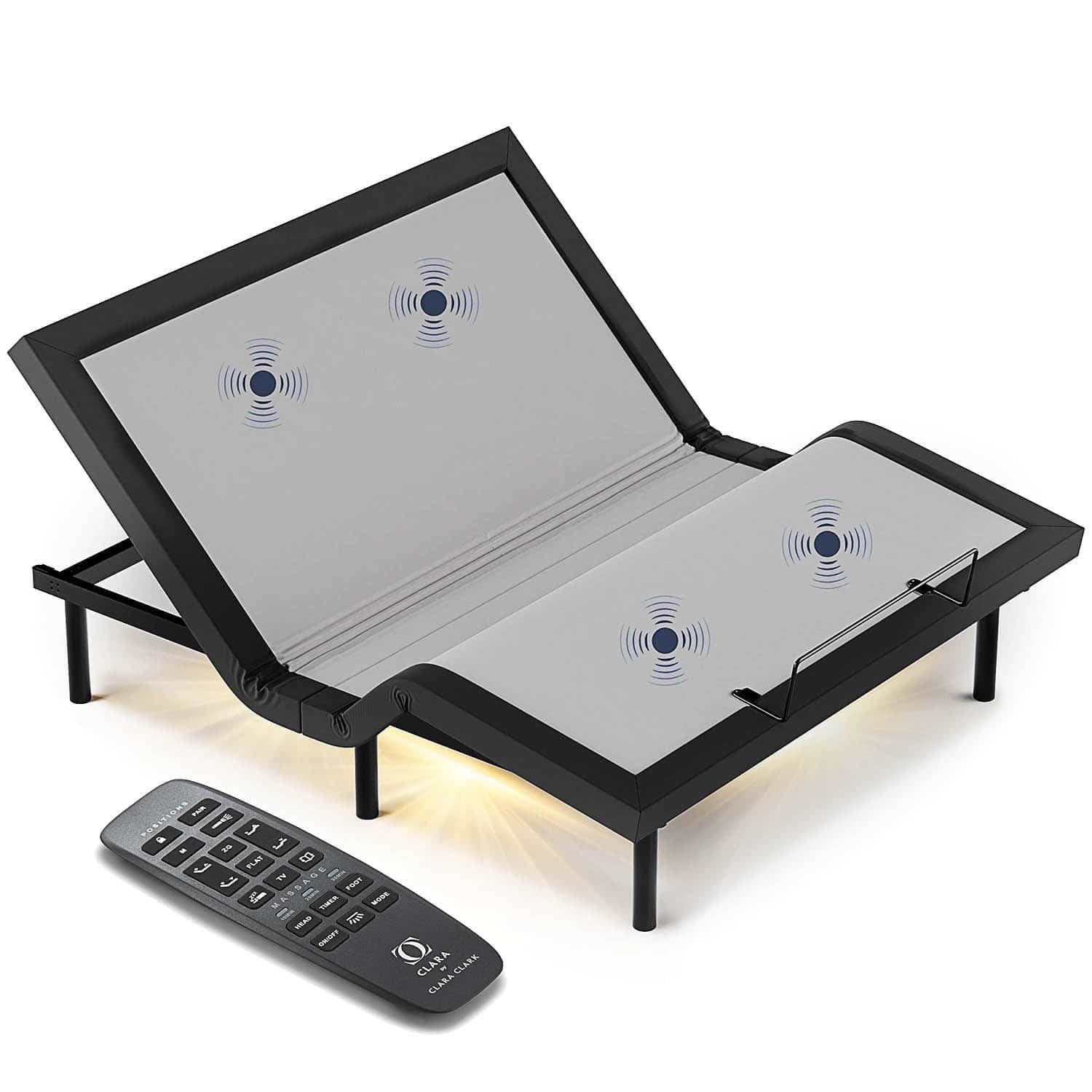Clara Clark Clara Clark Massaging Zero Gravity, Zero Clearance Adjustable Bed with Wireless Remote, USB Ports & LED Lights