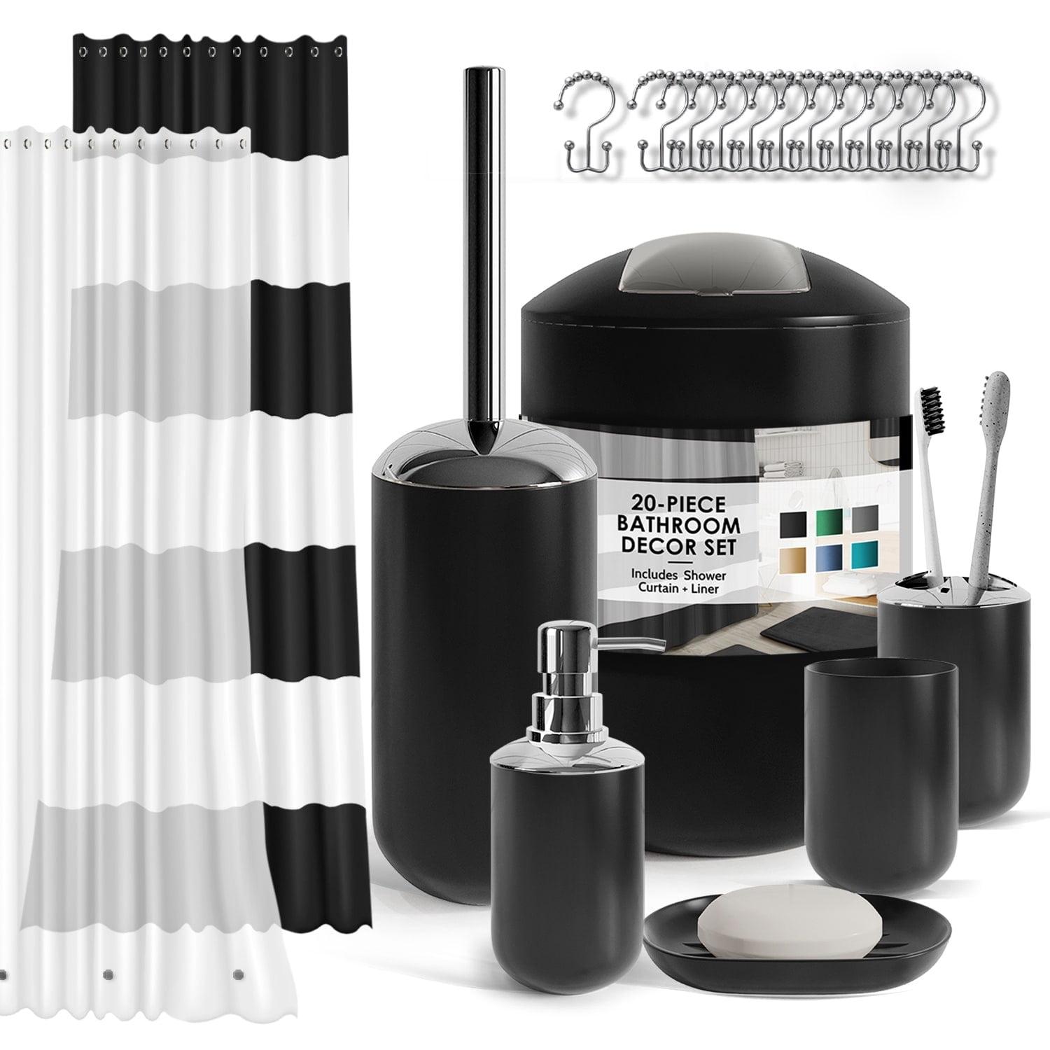 Black and White 20-Piece Bathroom Accessory Set with Shower Curtain