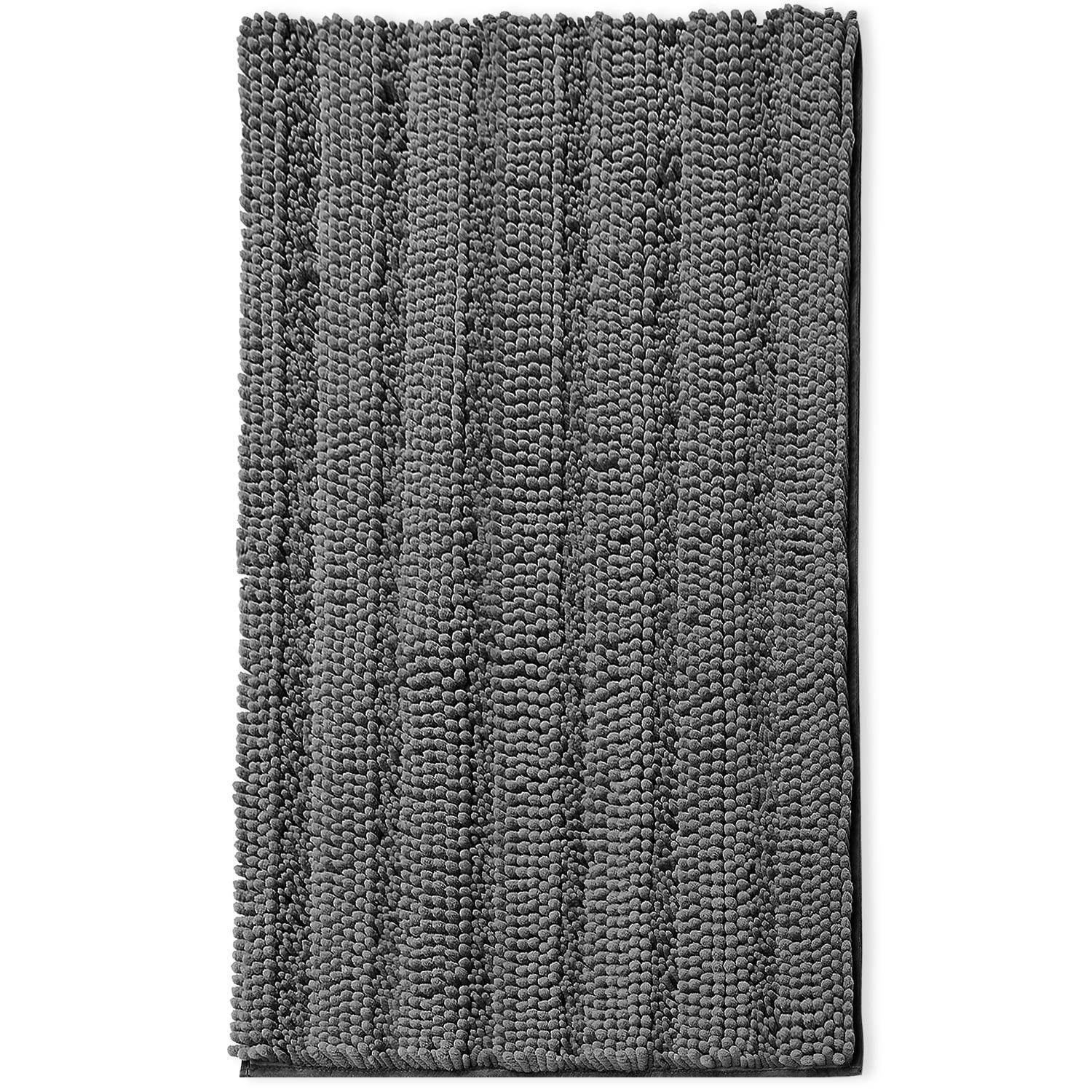 Clara Clark Chenille Super Absorbent Bath Mat - Extra Soft - Shower and Bath Room - Machine wash dry - Size Extra Large 44 x 26 - Gray