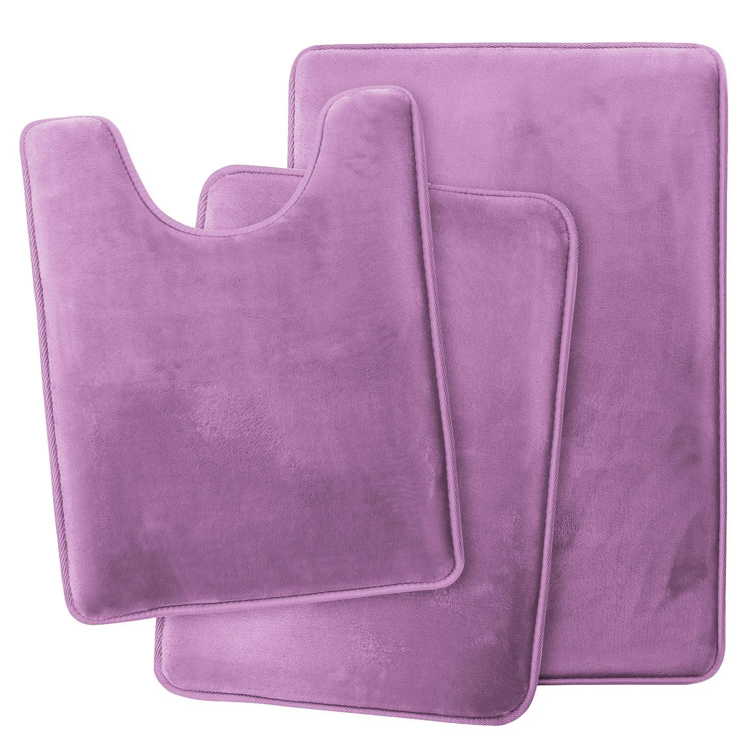Hearth & Harbor 3 Piece Bathroom Rugs Bath Mat Set, Non-Slip Velvet Memory Foam Bath Mats, Lavender Dream