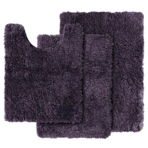 Clara Clark Set of 3 Absorbent Bath Mat Non-Slip Backing Rubber Bathroom Rugs, 17x24, 20x32, 32x48 Eggplant