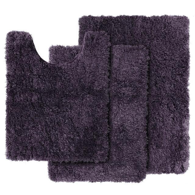 Clara Clark Set of 3 Absorbent Bath Mat Non-Slip Backing Rubber Bathroom Rugs, 17x24, 20x32, 32x48 Eggplant