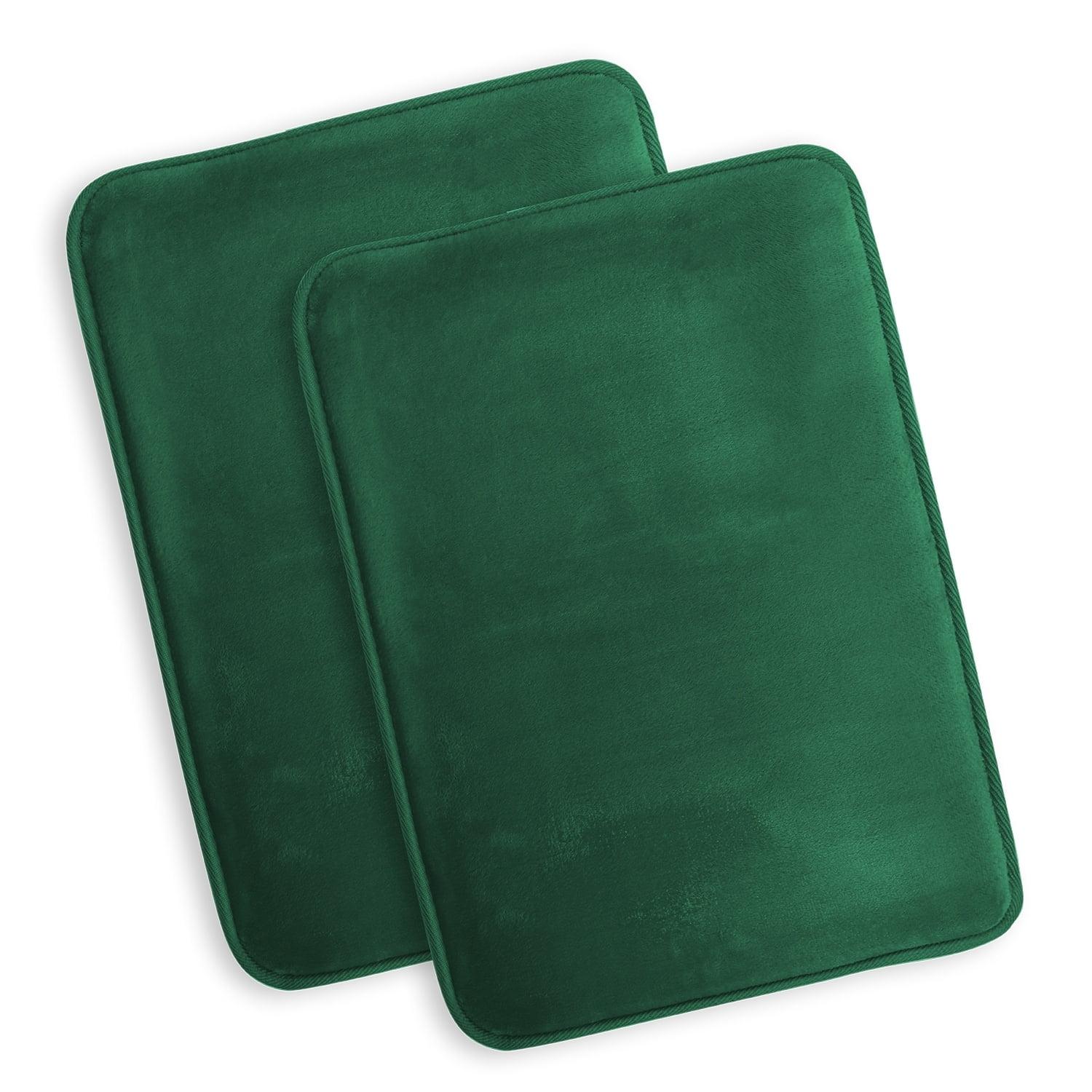 Hunter Green Velvet Memory Foam Non-Slip Bath Rug Set