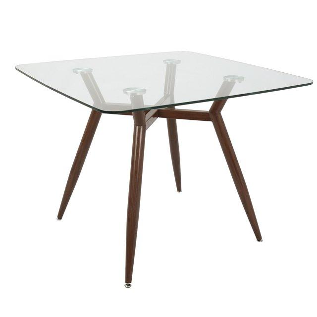 George Oliver Mid-Century Modern Square Counter Table with Black Metal Legs and Clear Glass Top by LumiSource