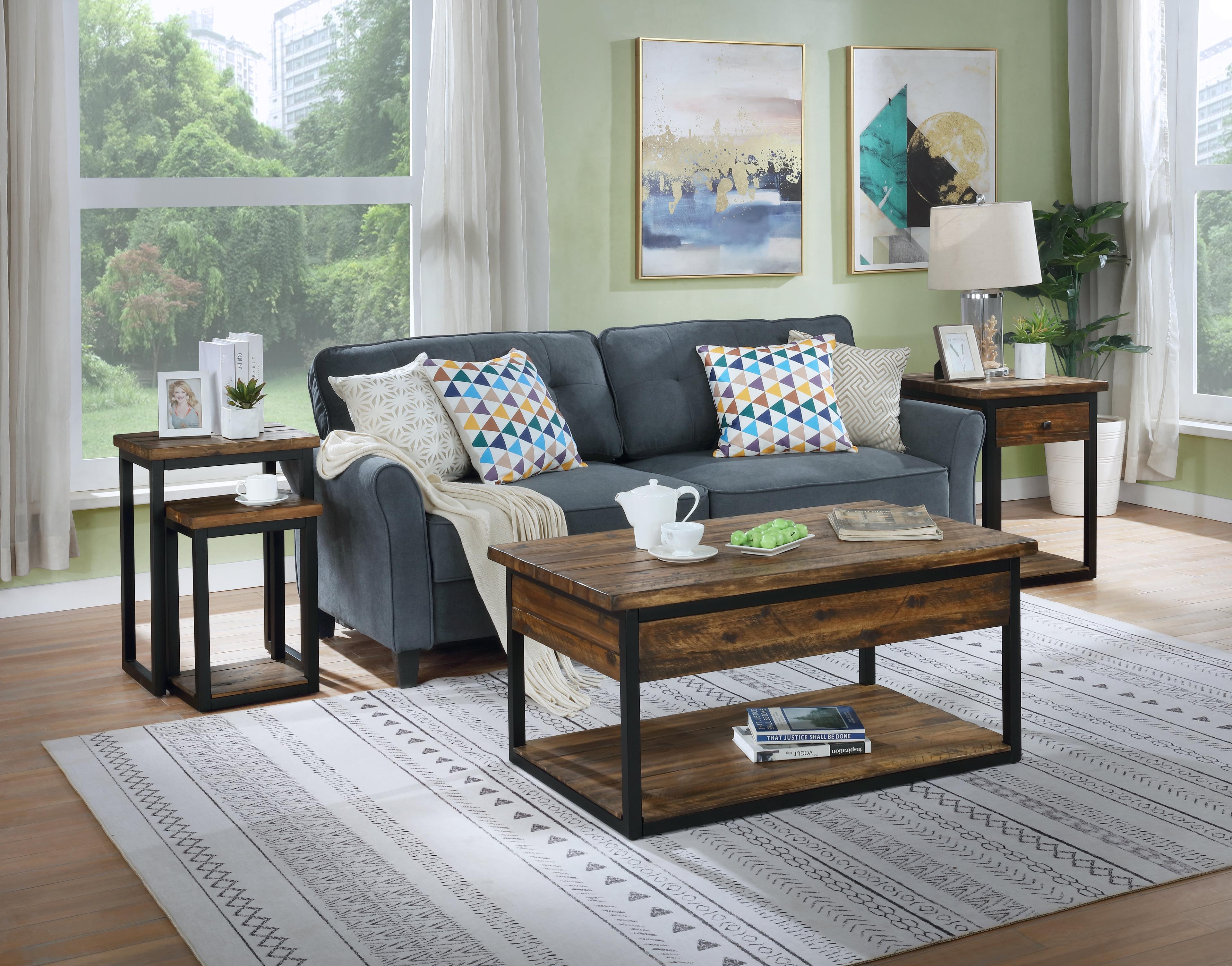 Claremont Medium Wood Industrial Coffee Table Set with Drawers