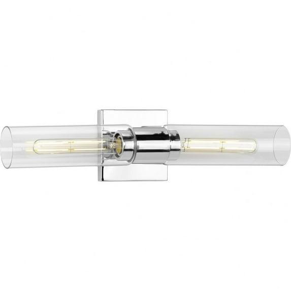 Progress Lighting Clarion 2-Light Bath Vanity Light, Polished Chrome, Glass Shade