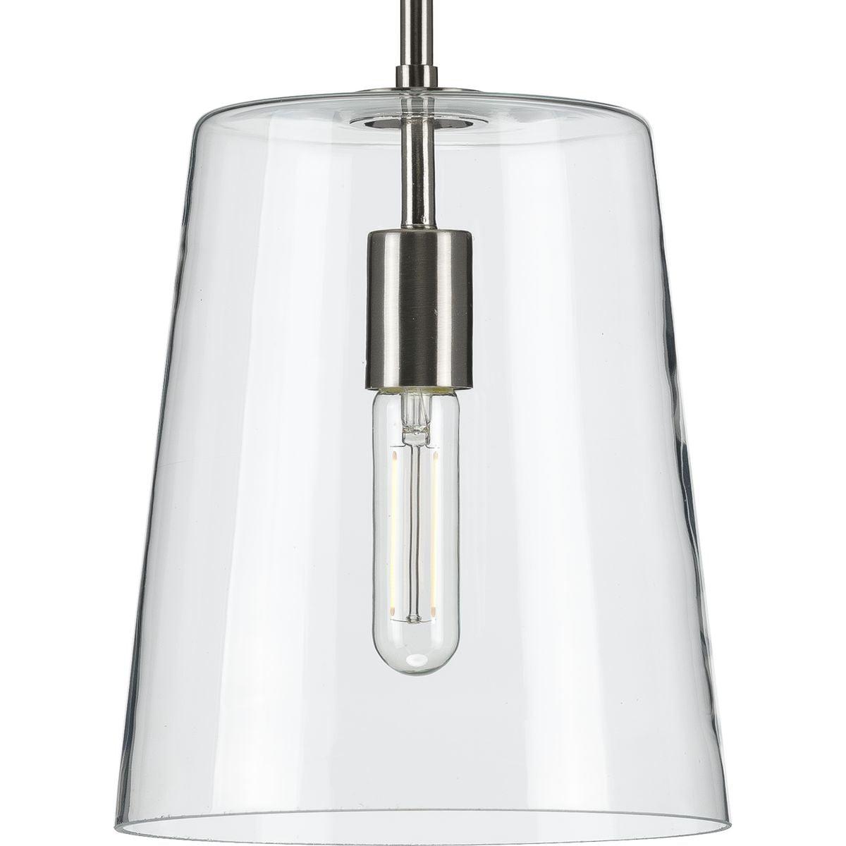 Progress Lighting Clarion 1-Light Pendant, Brushed Nickel, Clear Glass Shade