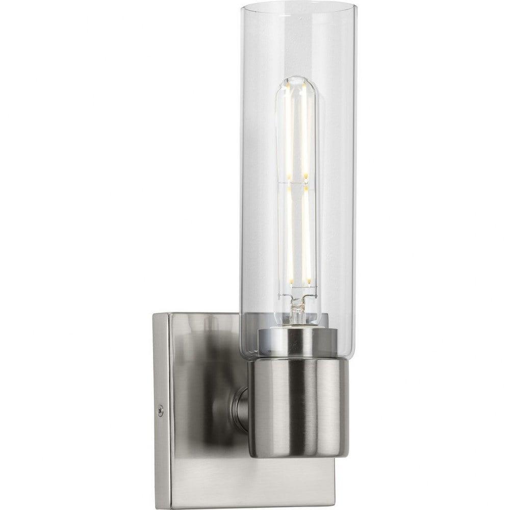 Progress Lighting Clarion 1-Light Bath Vanity Light, Brushed Nickel, Clear Glass Shade