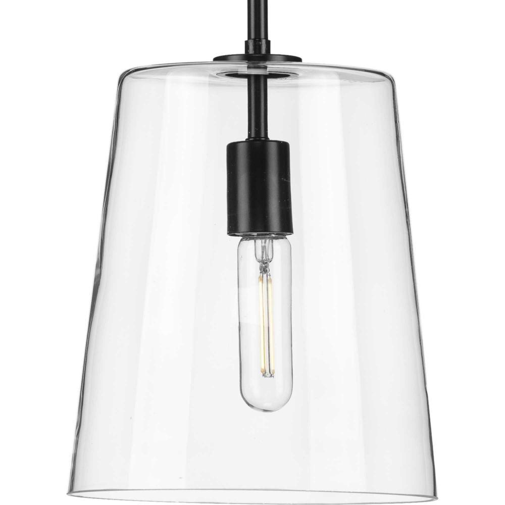 Progress Lighting, Clarion, 1-Light Pendant, Matte Black, Clear Glass Shade