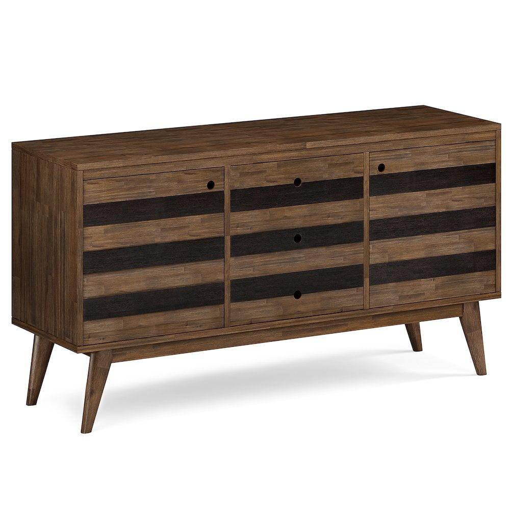 Simpli Home Clarkson 60"W Solid Acacia Mid-Century 2-Door Sideboard Buffet with 3 Drawers