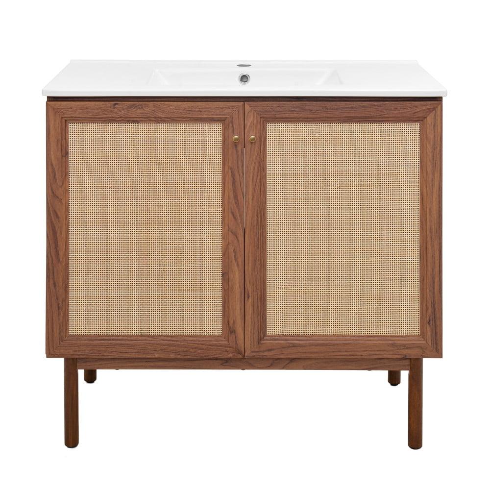 Classe 36" Dark Walnut and Rattan Bathroom Vanity