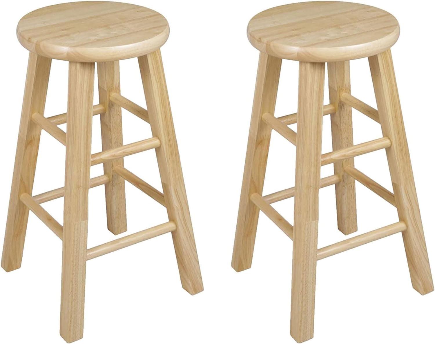 Adjustable Backless Natural Brown Wooden Counter Stool, 24 Inch, Set of 2