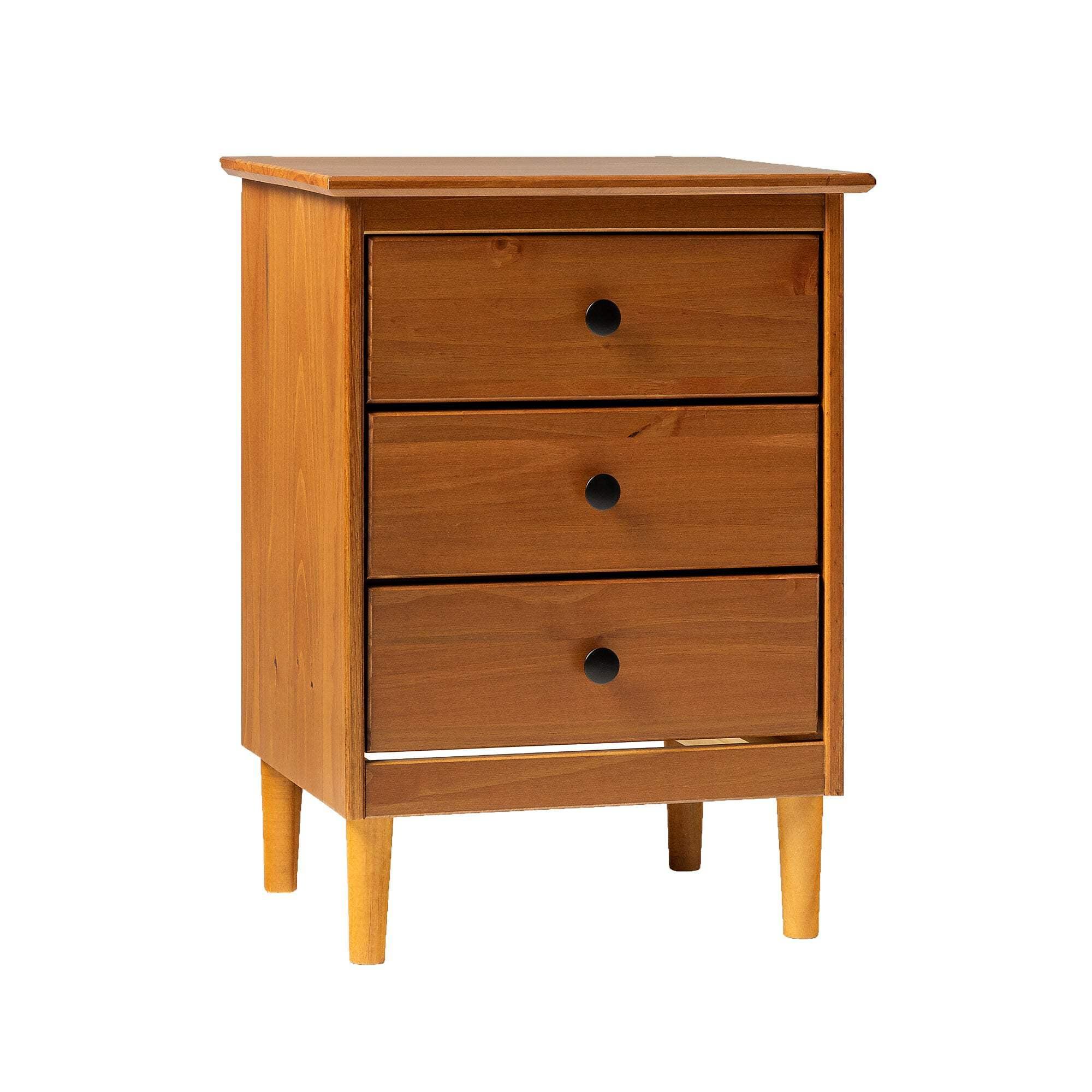 Caramel Pine Wood 3-Drawer Nightstand with MDF Filler