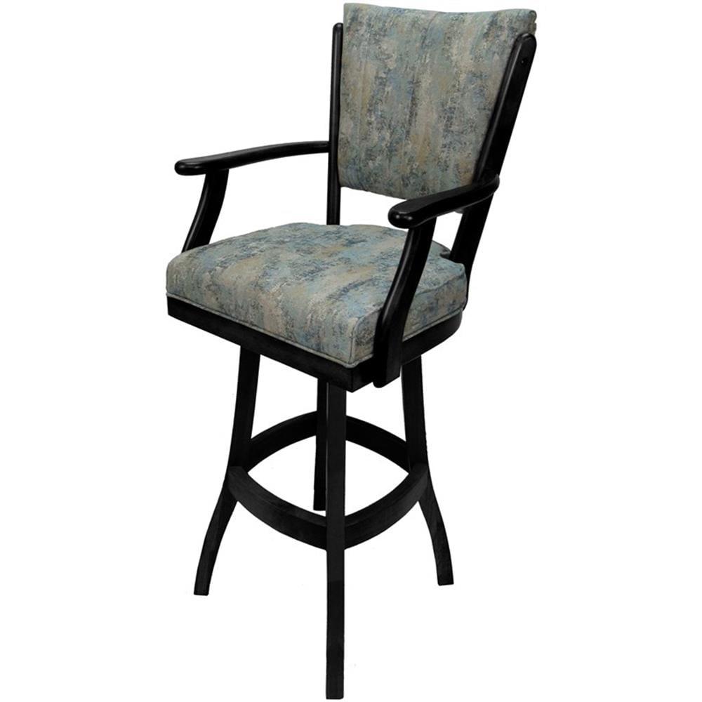 Classic 30" Black Solid Wood Swivel Bar Stool with Blue Upholstered Seat