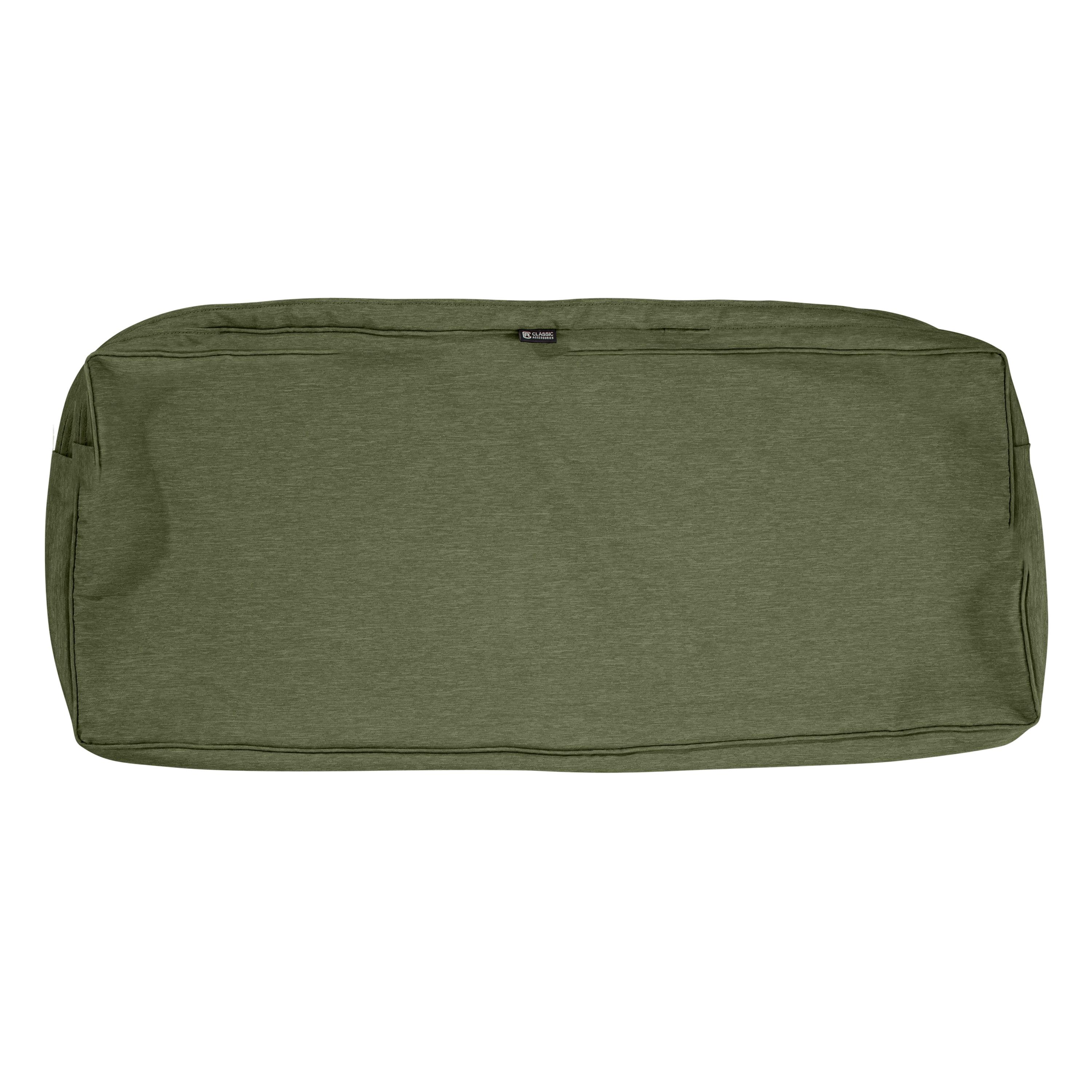 Classic Accessories Montlake FadeSafe Patio Bench/Settee Cushion Slip Cover - 3" Thick - Heavy Duty Outdoor Patio Cushion with Water Resistant Backing, Heather Fern Green, 59"W x 18"D x 3"T