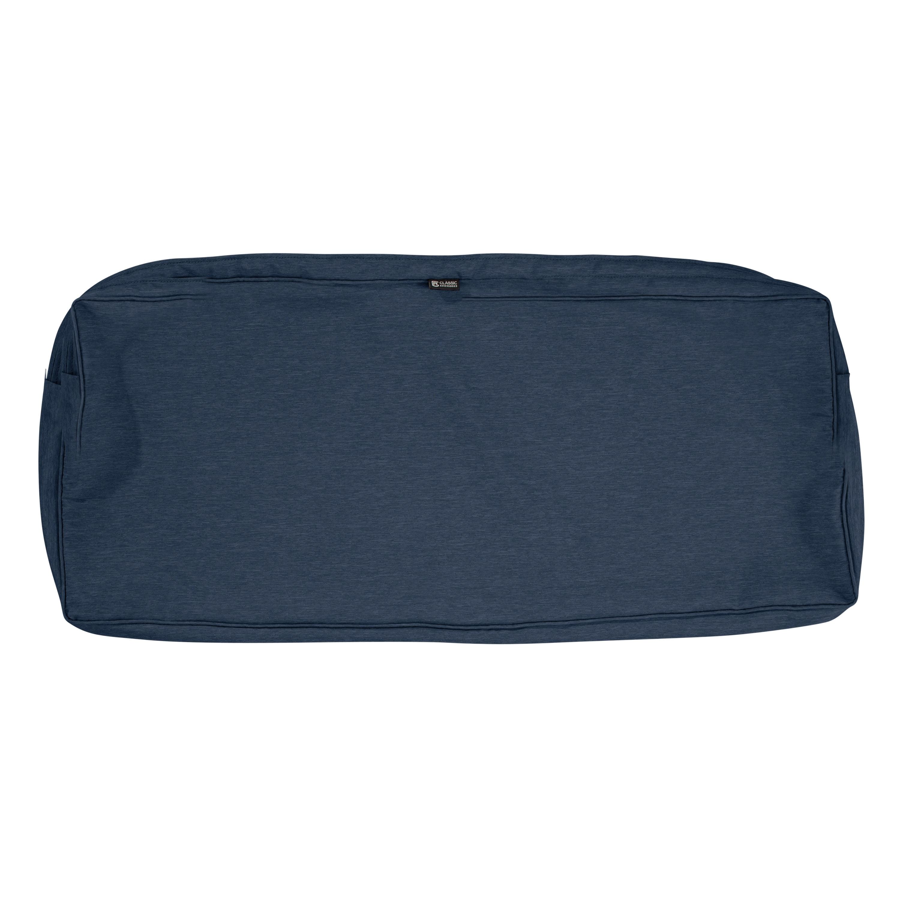 Classic Accessories Montlake FadeSafe Patio Bench/Settee Cushion Slip Cover - 3" Thick - Heavy Duty Outdoor Patio Cushion with Water Resistant Backing, Heather Indigo Blue, 54"W x 18"D x 3"T