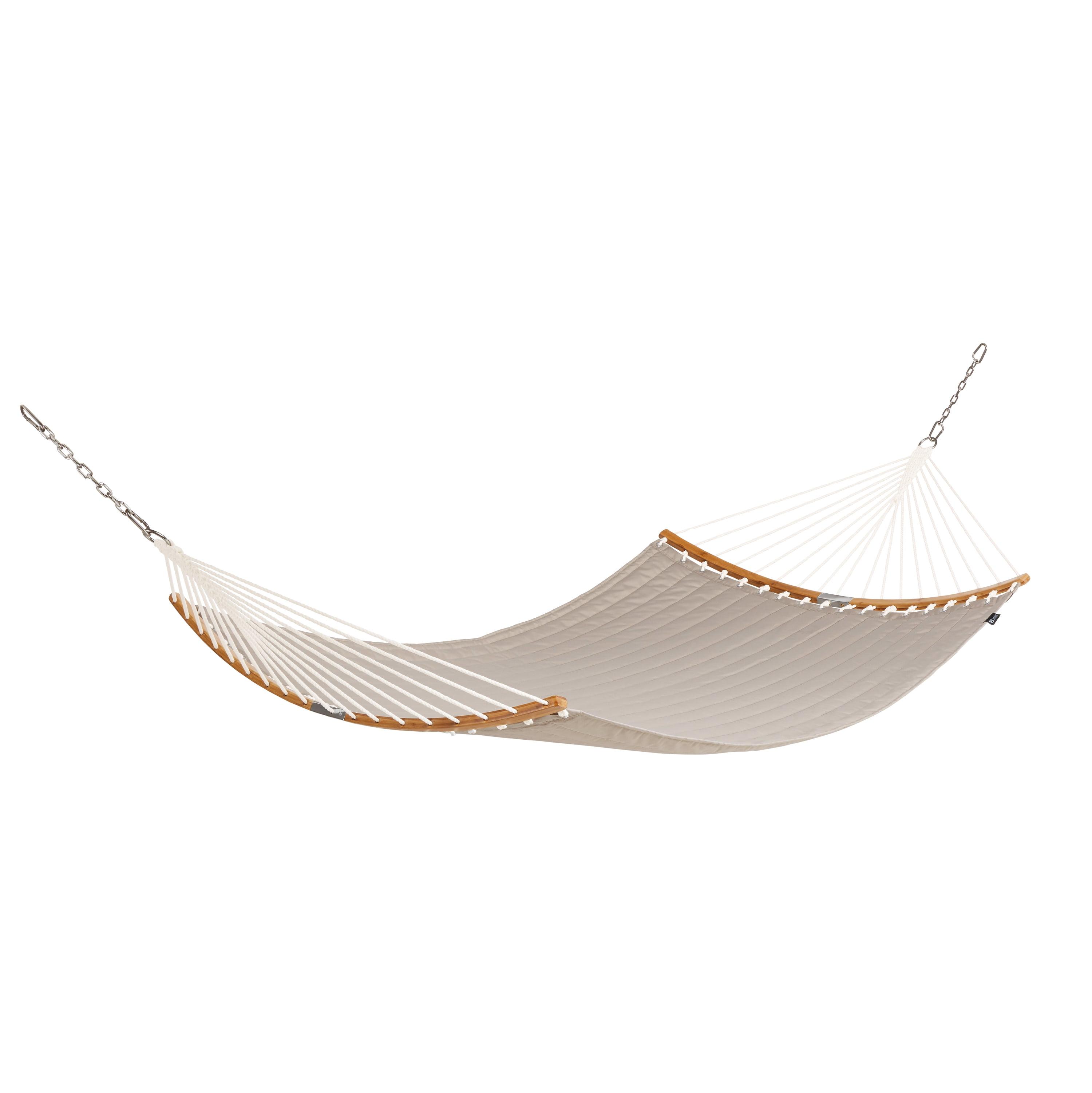 Tan Quilted Double Hammock with Bamboo Spreader Bars