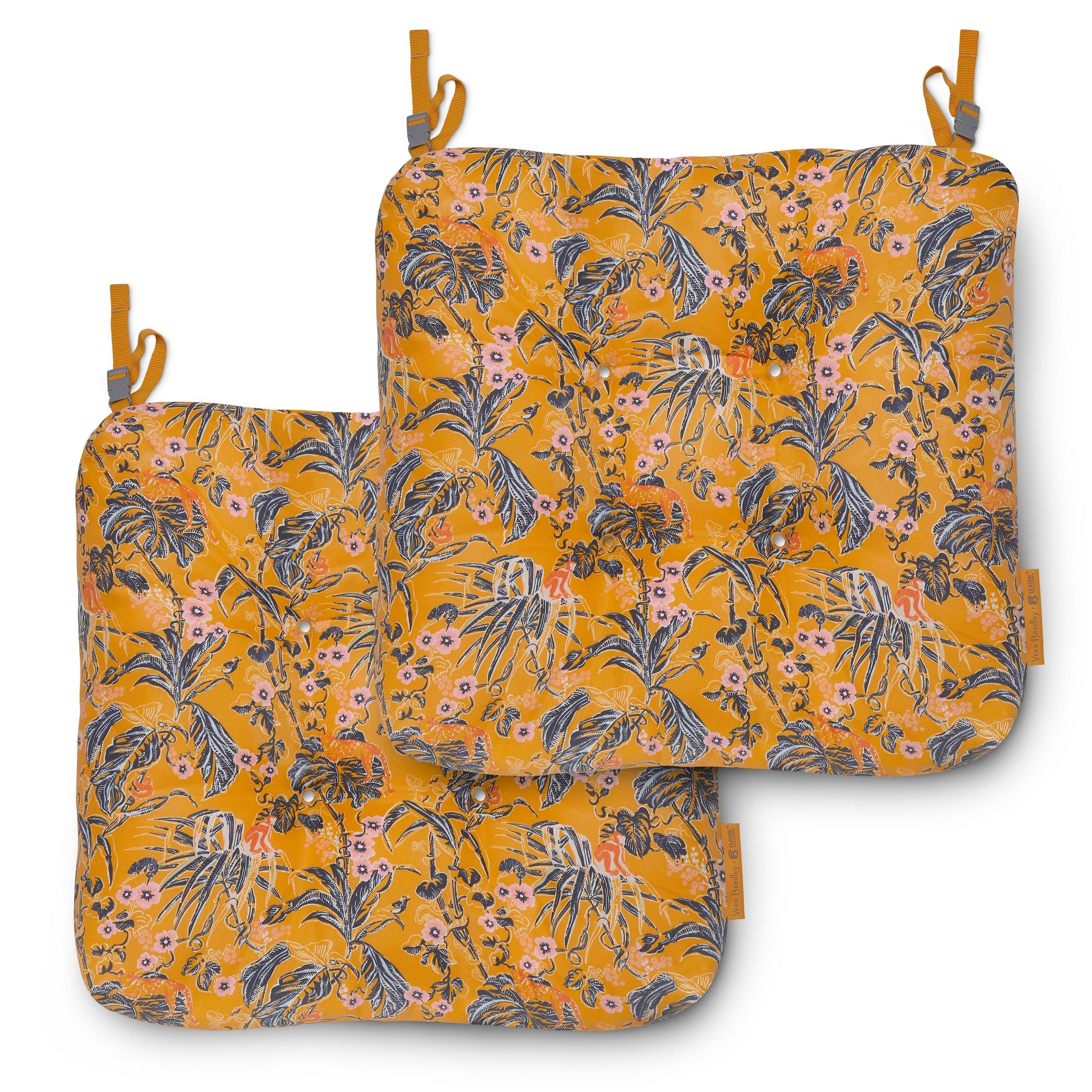 Rain Forest Toile Gold Water-Resistant 19" Patio Chair Cushions, 2 Pack