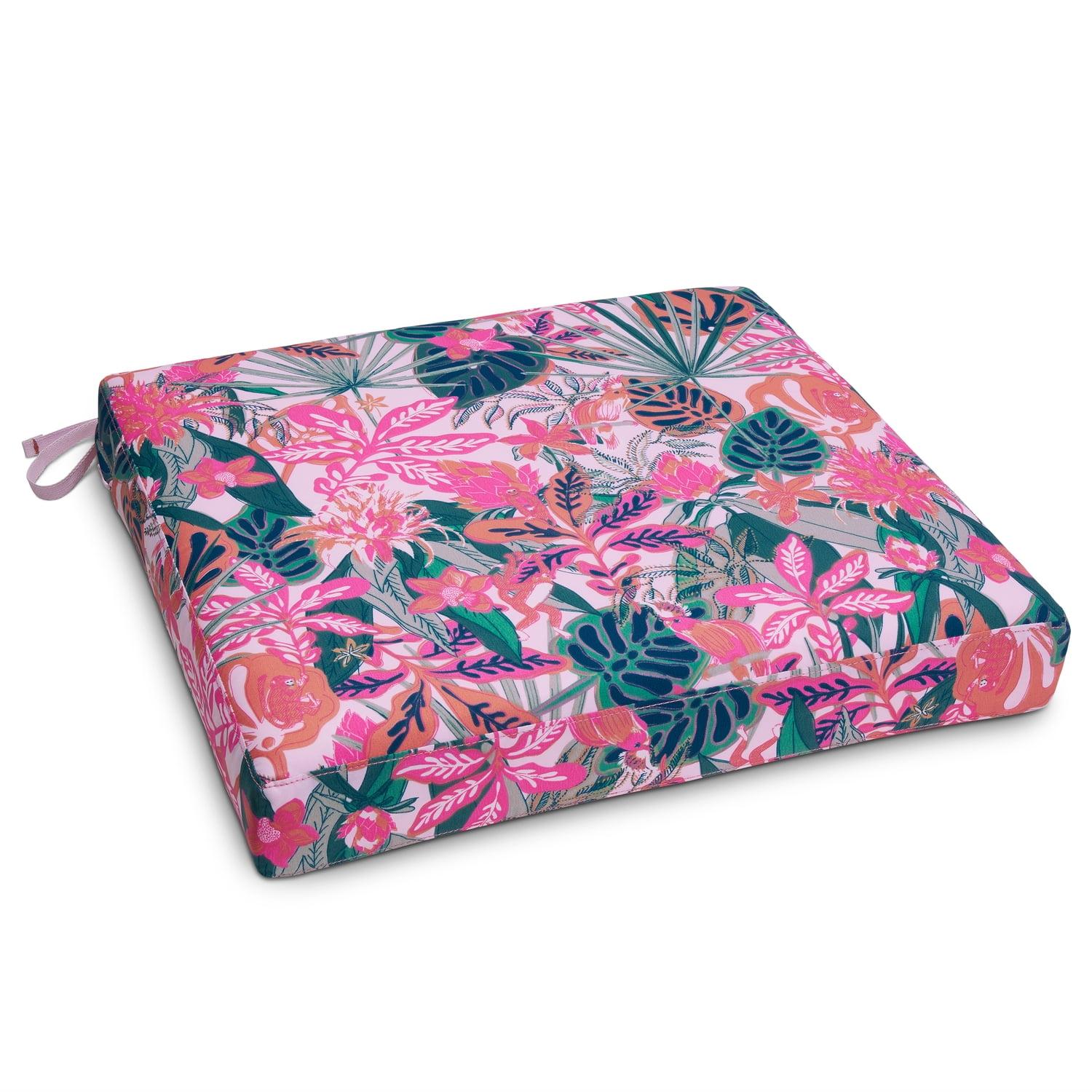 Rain Forest Canopy Coral 19" Square Outdoor Seat Cushion