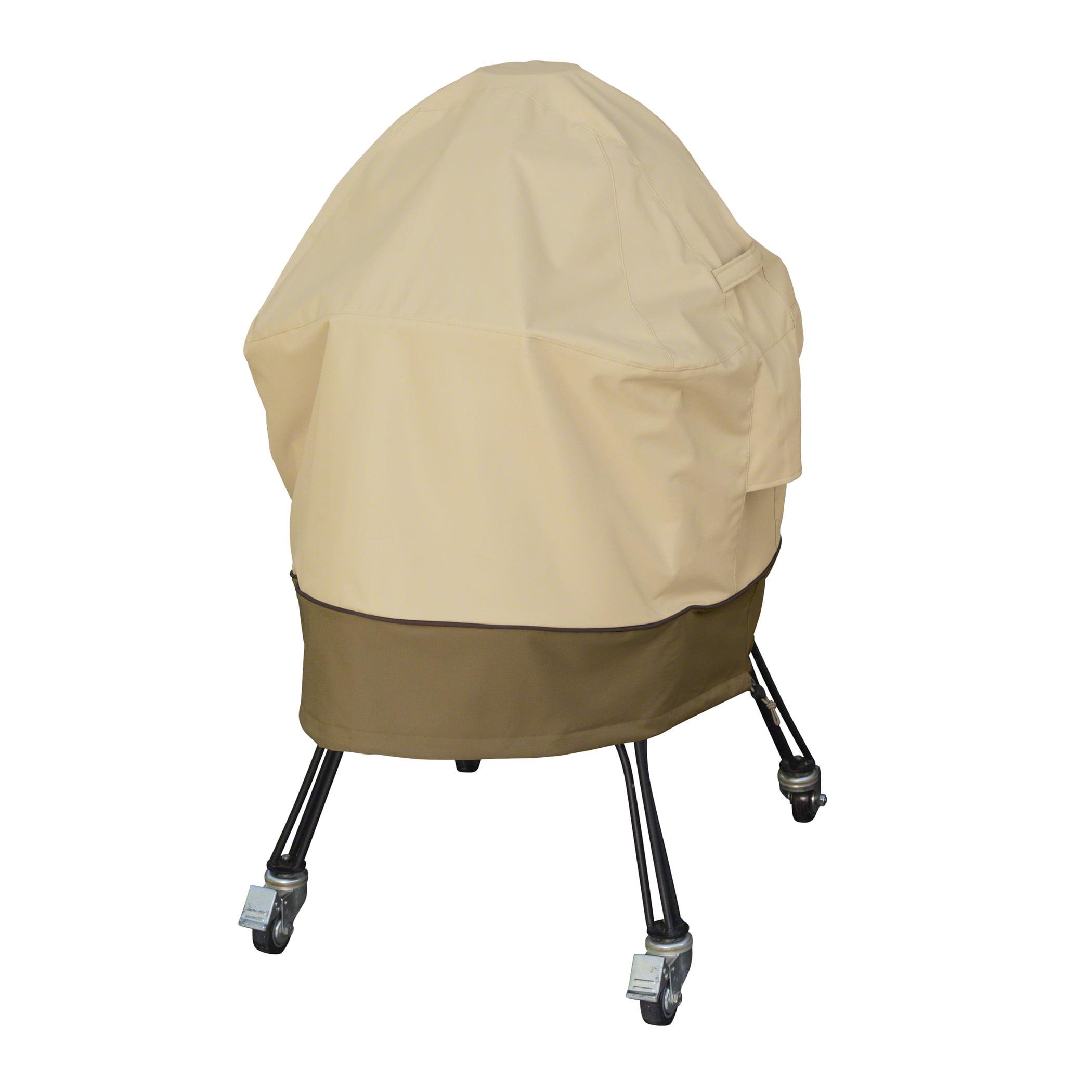 Large Tan and Brown Polyester Kamado Grill Cover with Elastic Closure