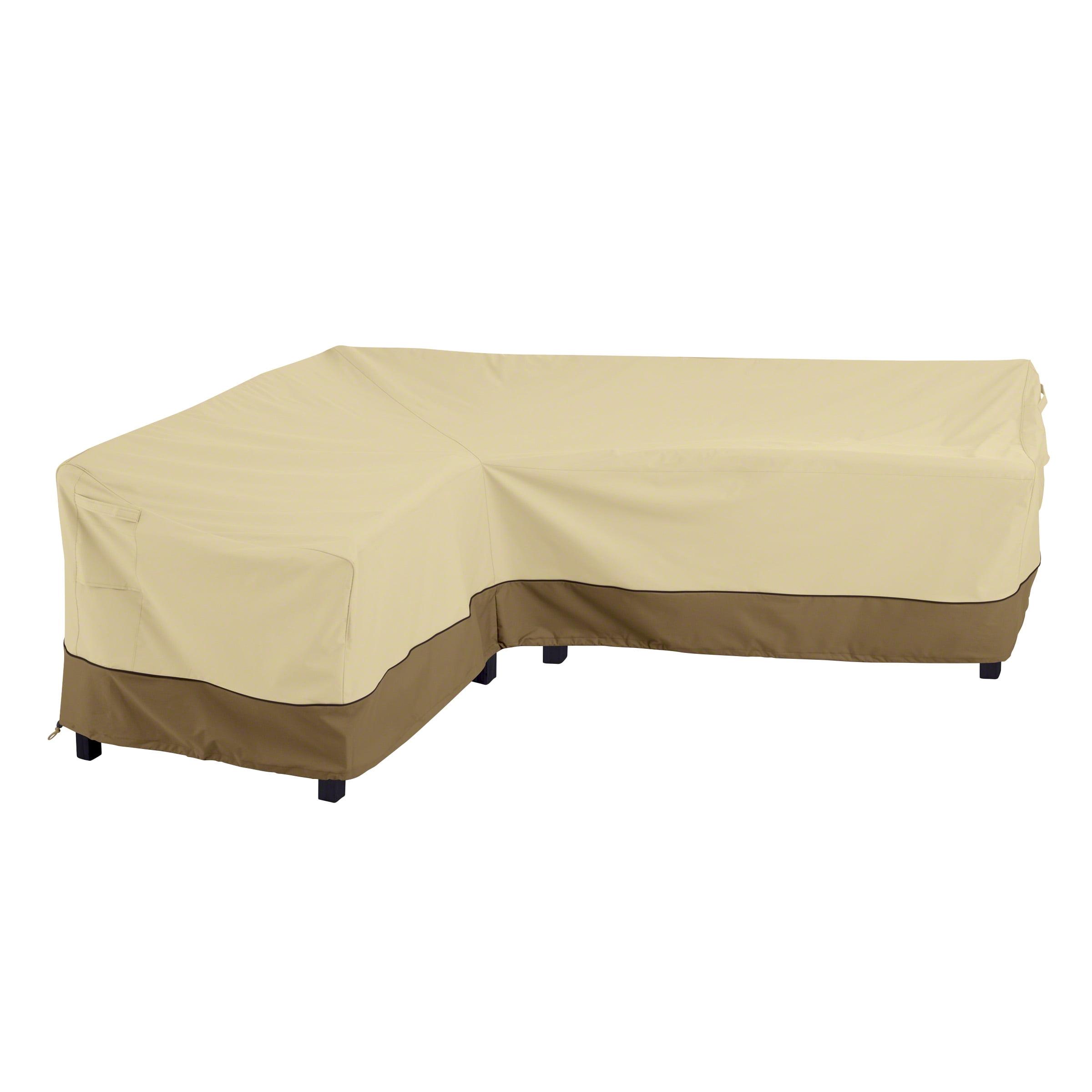 Tan and Brown Polyester L-Shape Patio Sectional Cover