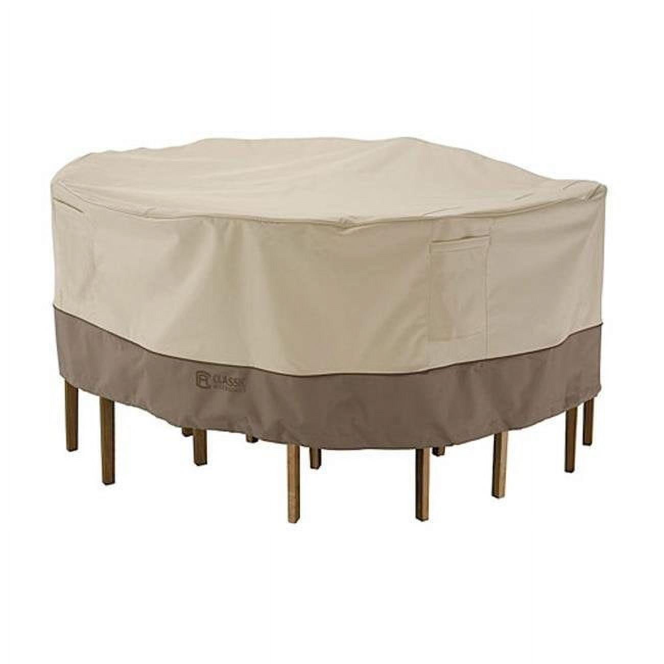 Beige and Brown Water-Resistant 60 Inch Round Patio Table Cover