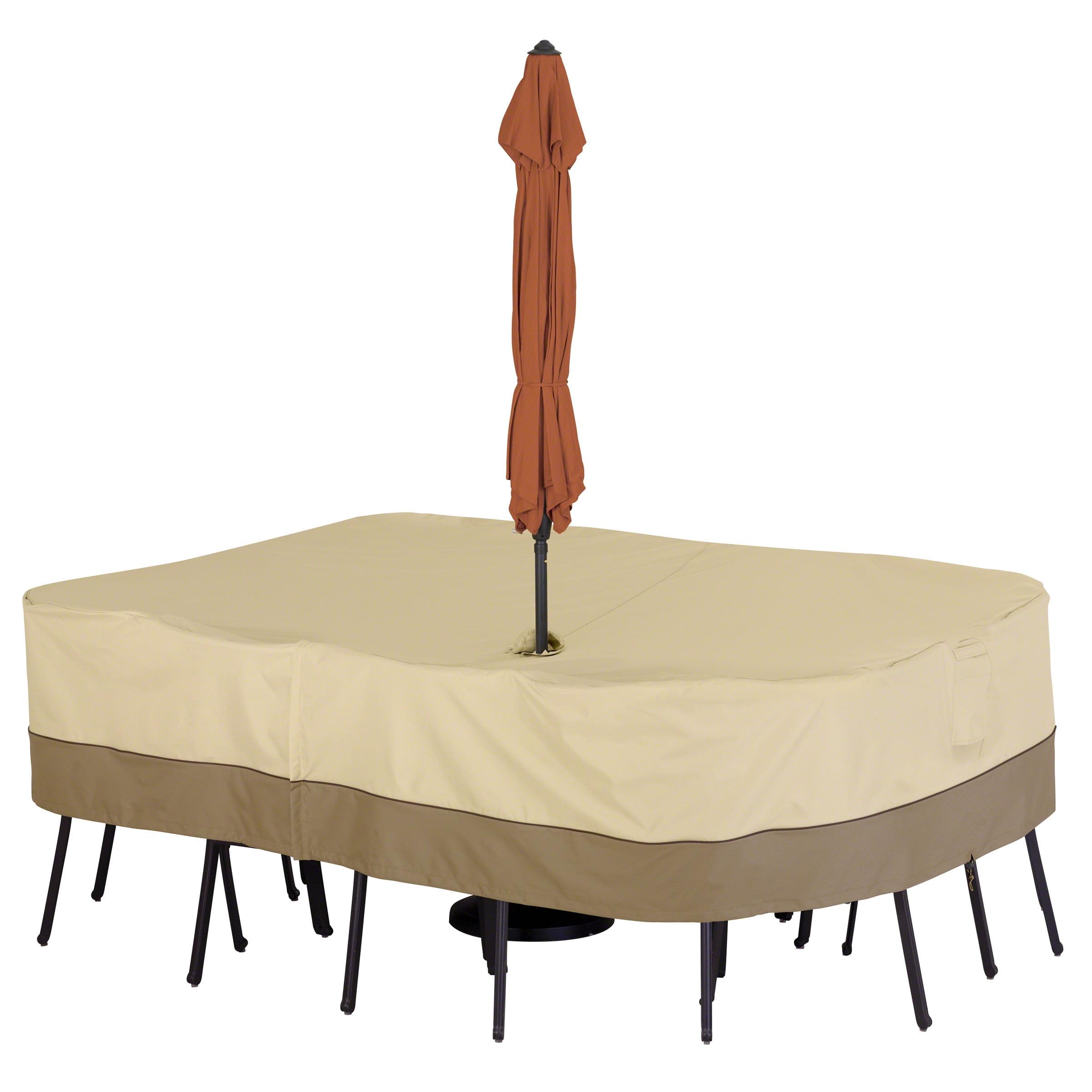 Tan and Brown Water-Resistant Patio Furniture Cover with Umbrella Hole