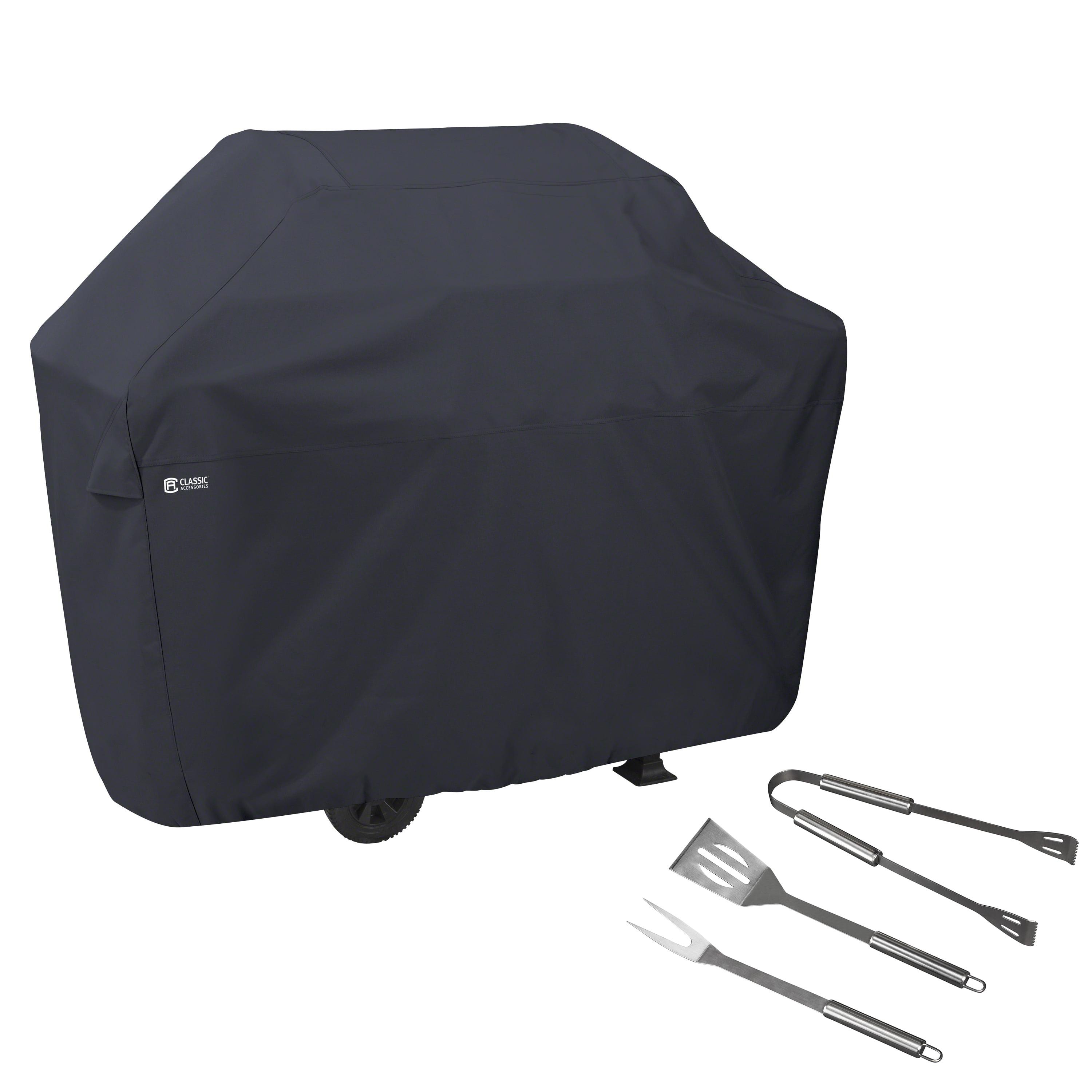 Black Water-Resistant BBQ Grill Cover with Tool Set