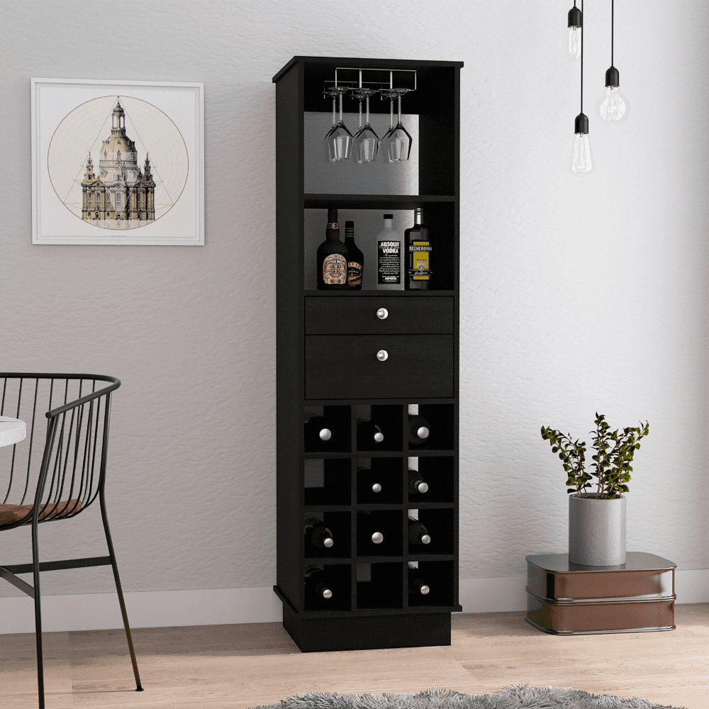 TUHOME Classic Bar Cabinet  Engineered Wood Bar Cabinets in  Black