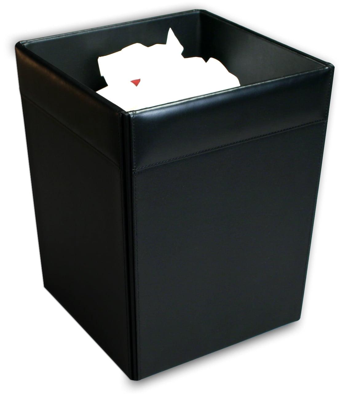 Classic Black Leather Square Waste Basket
