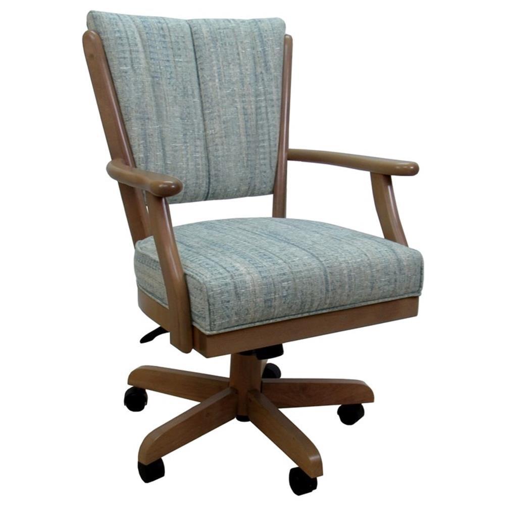 Light Oak Upholstered Swivel Dining Chair with Caster Wheels