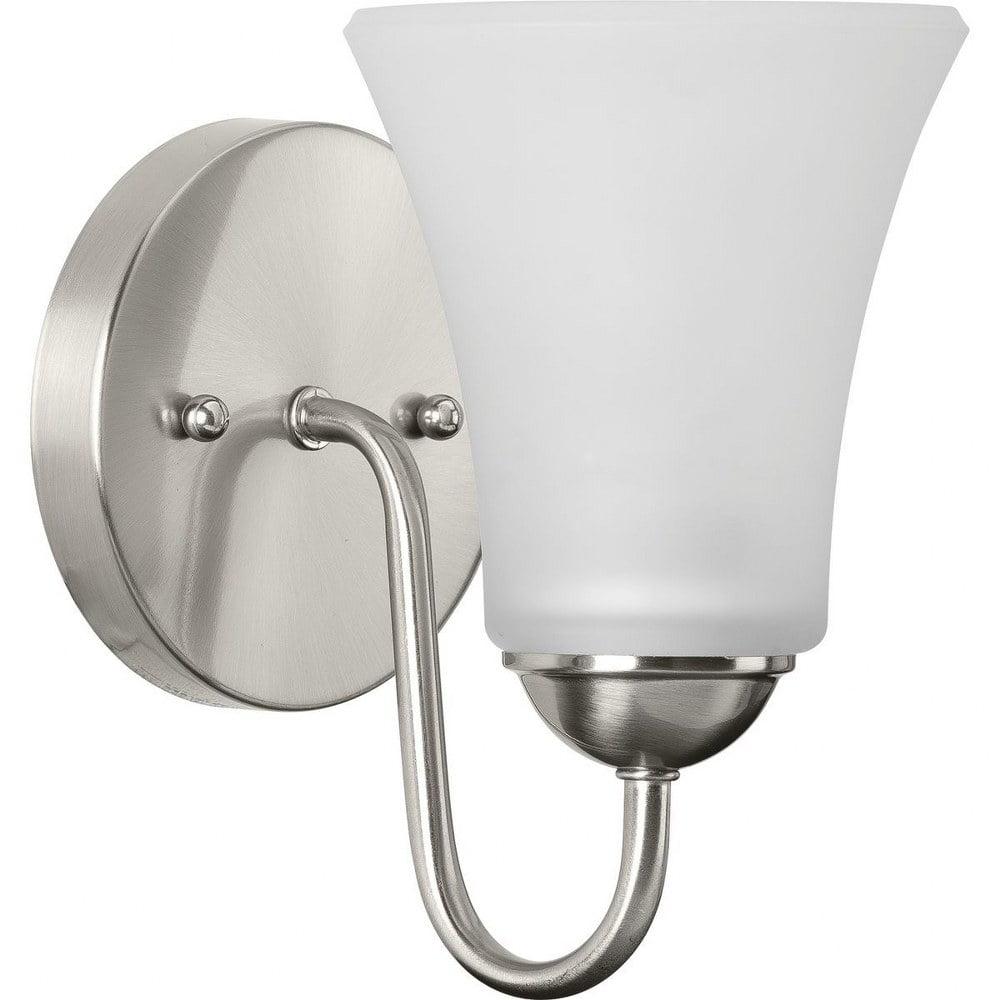 Progress Lighting Classic 1-Light Bath Wall Light, Brushed Nickel, Etched Glass Shade