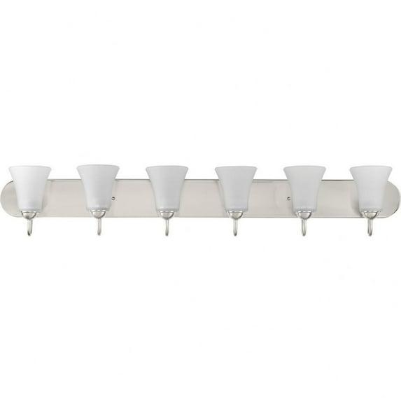 Progress Lighting, Classic Collection, 6-Light Bath, Brushed Nickel, Etched Glass Shades