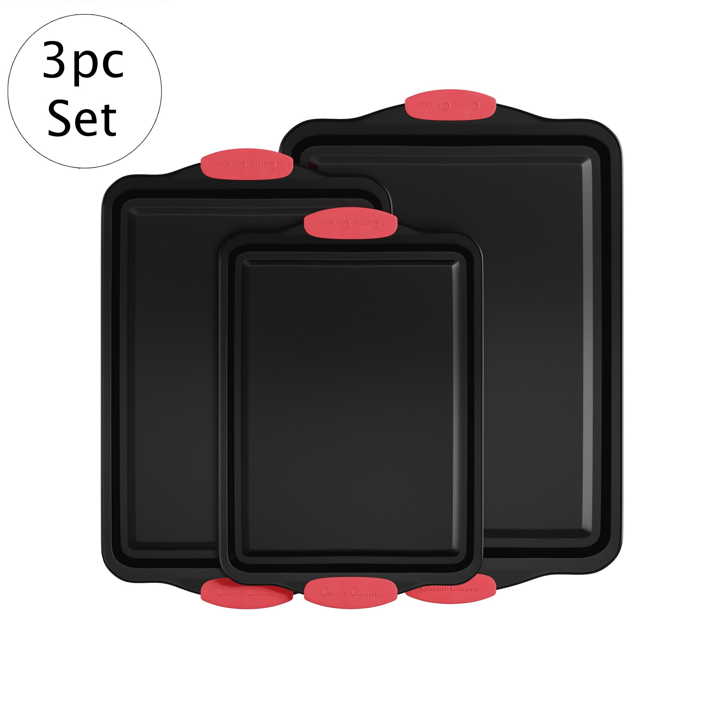 Classic Cuisine 3-Piece Non-stick Baking Set - Quarter Size Home Bakeware with Silicone Handles