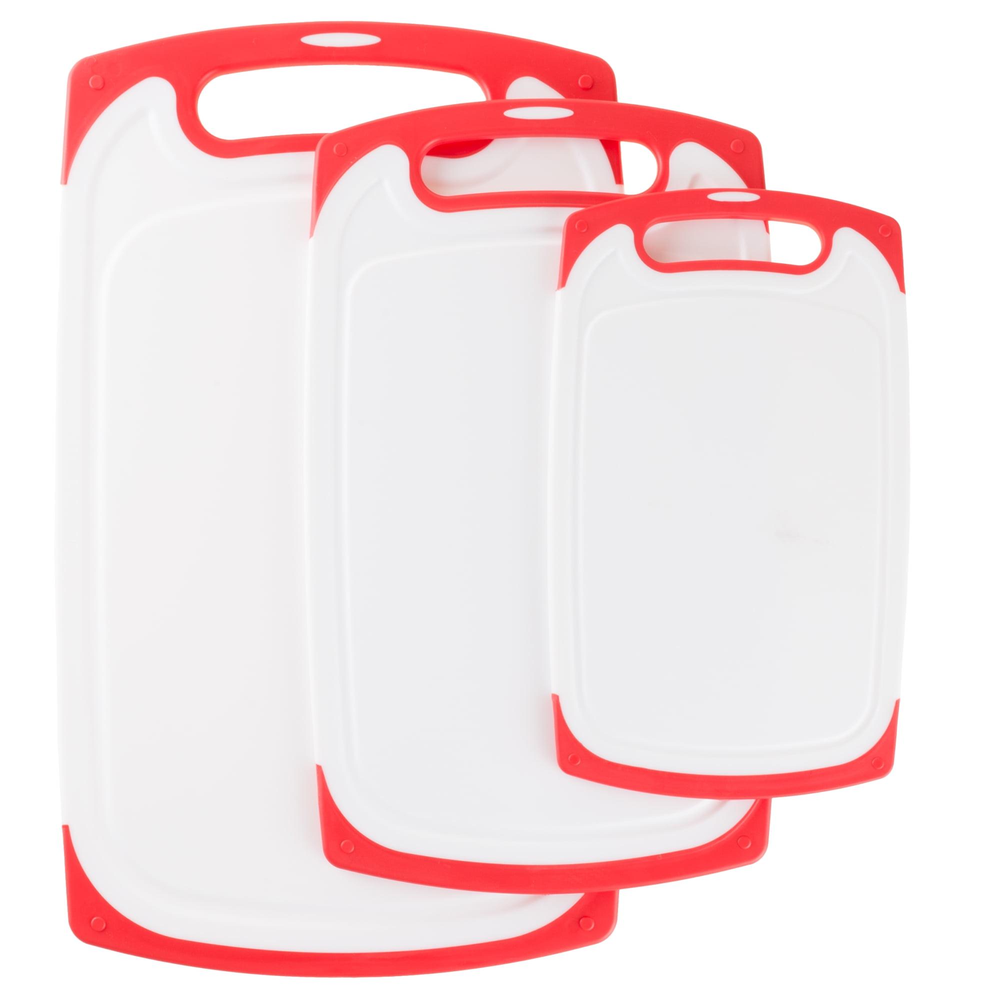 Red and White Plastic Rectangular Cutting Board Set