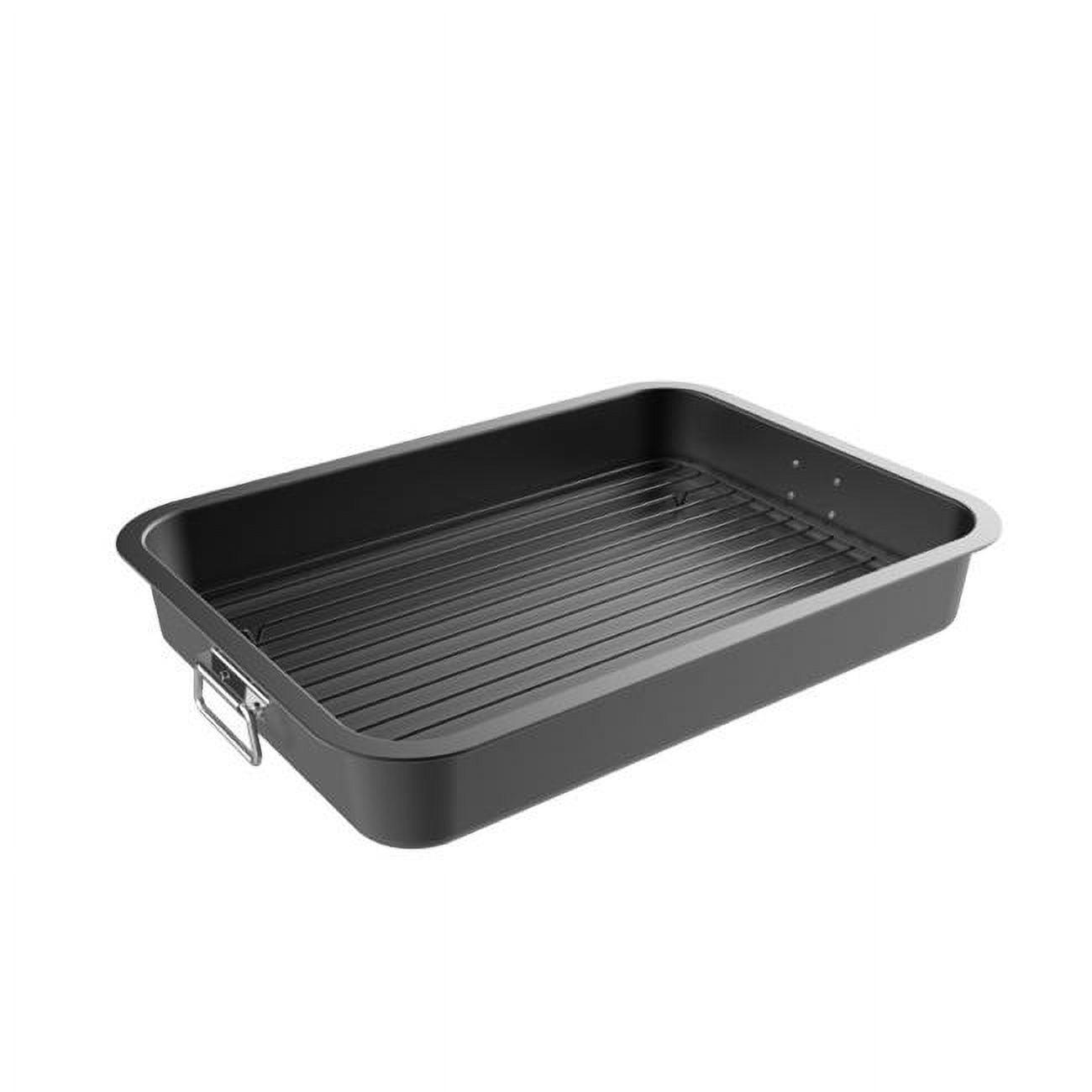 Black Nonstick Rectangular Roasting Pan with Rack and Handles